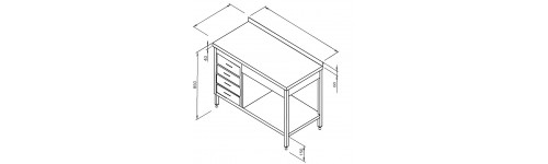 Masa inox adosata cu polita inferioara si corp cu 4 sertare